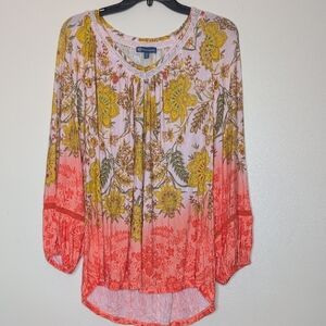 Democracy Yellow and Red Floral Blouse Size 1X